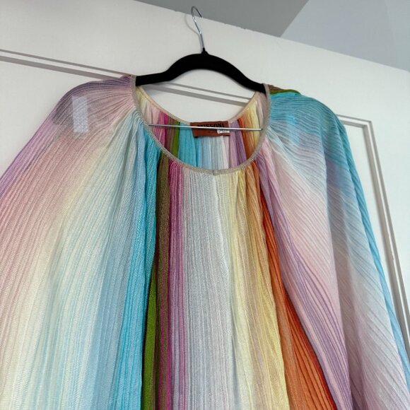 Missoni Knit Kaftan Dress Beach Cover-Up Rainbow Striped Plisse Round Neck Small - Picture 6 of 9